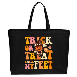 Trick Or Treat Smell My Feet Groovy Retro Halloween Pumpkin Gift Cotton Canvas Jumbo Tote