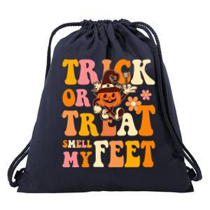 Trick Or Treat Smell My Feet Groovy Retro Halloween Pumpkin Gift Drawstring Bag