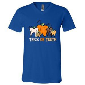 Trick Or Teeth Funny Dental Halloween Treat Dentist Meaningful Gift V-Neck T-Shirt