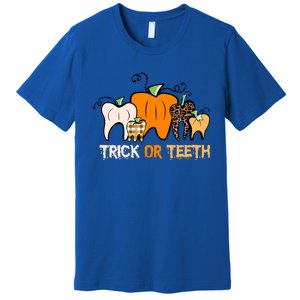 Trick Or Teeth Funny Dental Halloween Treat Dentist Meaningful Gift Premium T-Shirt