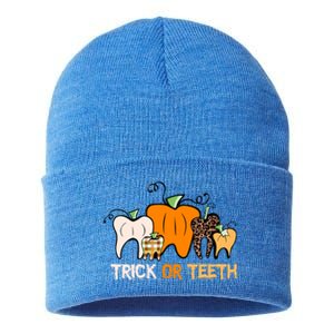 Trick Or Teeth Funny Dental Halloween Treat Dentist Meaningful Gift Sustainable Knit Beanie