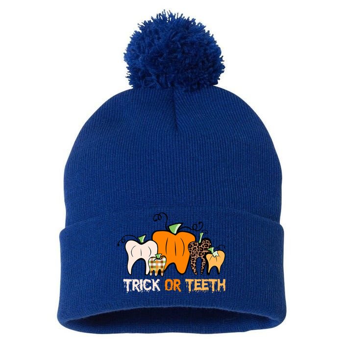 Trick Or Teeth Funny Dental Halloween Treat Dentist Meaningful Gift Pom Pom 12in Knit Beanie