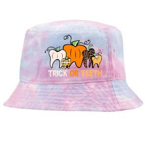 Trick Or Teeth Funny Dental Halloween Treat Dentist Meaningful Gift Tie-Dyed Bucket Hat