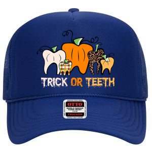 Trick Or Teeth Funny Dental Halloween Treat Dentist Meaningful Gift High Crown Mesh Back Trucker Hat