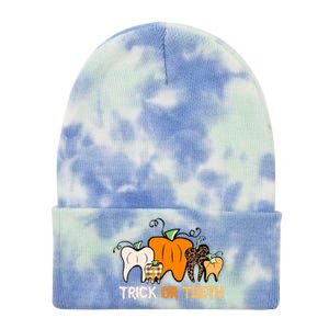 Trick Or Teeth Funny Dental Halloween Treat Dentist Meaningful Gift Tie Dye 12in Knit Beanie