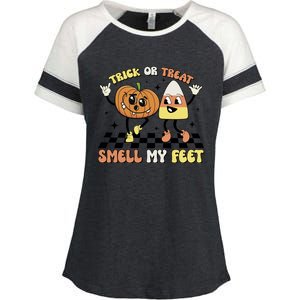 Trick Or Treat Smell My Feet Pumpkin Halloween Gift Enza Ladies Jersey Colorblock Tee