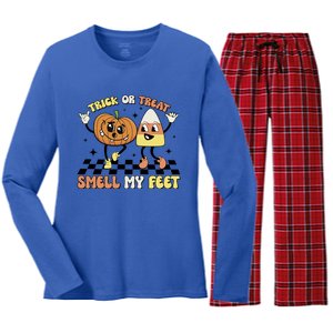 Trick Or Treat Smell My Feet Pumpkin Halloween Gift Women's Long Sleeve Flannel Pajama Set 