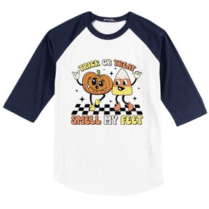 Trick Or Treat Smell My Feet Pumpkin Halloween Gift Baseball Sleeve Shirt