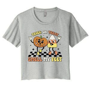 Trick Or Treat Smell My Feet Pumpkin Halloween Gift Women's Crop Top Tee