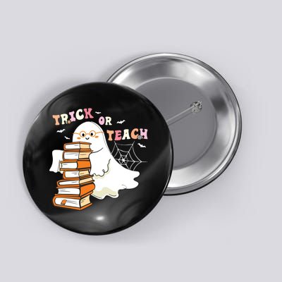 Trick Or Teach Floral Groovy Halloween Teacher Retro Ghost Button