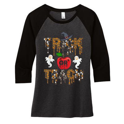 Trick or Teach Teacher Halloween Costume Shirt Women's Tri-Blend 3/4-Sleeve Raglan Shirt