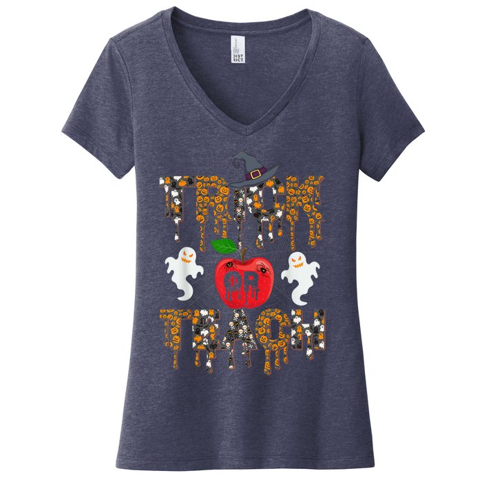 Trick or Teach Teacher Halloween Costume Shirt Women's V-Neck T-Shirt