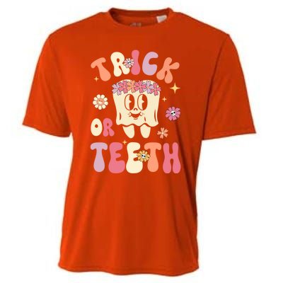 Trick Or Teeth Funny Dental Halloween Floral Ghost Dentist Great Gift Cooling Performance Crew T-Shirt