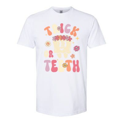 Trick Or Teeth Funny Dental Halloween Floral Ghost Dentist Great Gift Softstyle® CVC T-Shirt