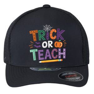 Trick Or Teach Halloween Retro Pumpkin Teacher Flexfit Unipanel Trucker Cap