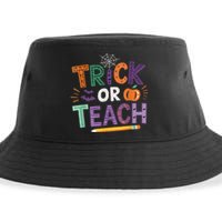 Trick Or Teach Halloween Retro Pumpkin Teacher Sustainable Bucket Hat