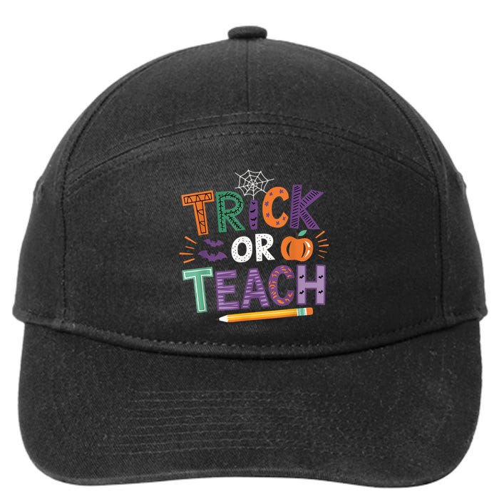 Trick Or Teach Halloween Retro Pumpkin Teacher 7-Panel Snapback Hat