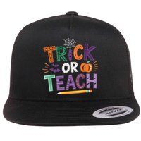 Trick Or Teach Halloween Retro Pumpkin Teacher Flat Bill Trucker Hat