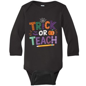 Trick Or Teach Halloween Retro Pumpkin Teacher Baby Long Sleeve Bodysuit