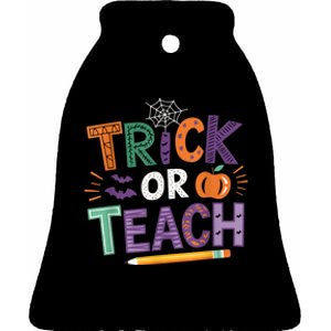 Trick Or Teach Halloween Retro Pumpkin Teacher Ceramic Bell Ornament