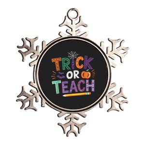 Trick Or Teach Halloween Retro Pumpkin Teacher Metallic Star Ornament