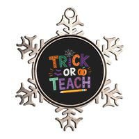 Trick Or Teach Halloween Retro Pumpkin Teacher Metallic Star Ornament