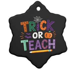 Trick Or Teach Halloween Retro Pumpkin Teacher Ceramic Star Ornament