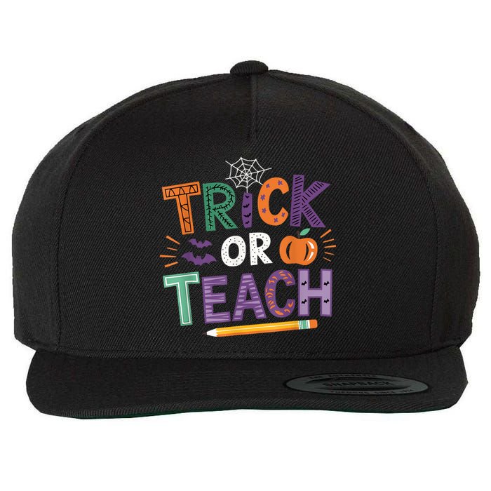 Trick Or Teach Halloween Retro Pumpkin Teacher Wool Snapback Cap