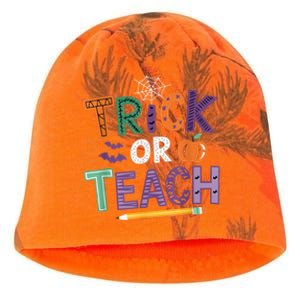 Trick Or Teach Halloween Retro Pumpkin Teacher Kati - Camo Knit Beanie