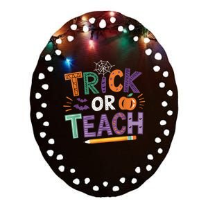 Trick Or Teach Halloween Retro Pumpkin Teacher Ceramic Oval Ornament