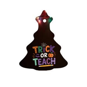 Trick Or Teach Halloween Retro Pumpkin Teacher Ceramic Tree Ornament