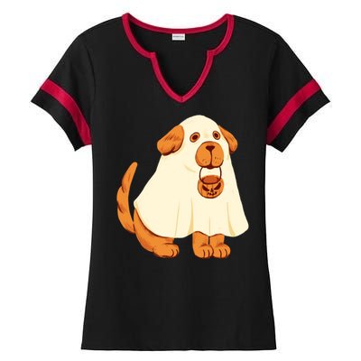 Trick Or Treat Dog Cute Halloween Ladies Halftime Notch Neck Tee