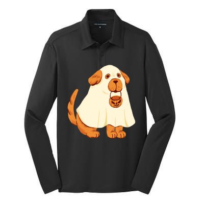 Trick Or Treat Dog Cute Halloween Silk Touch Performance Long Sleeve Polo