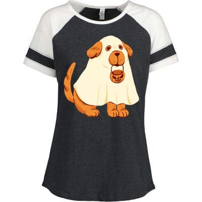 Trick Or Treat Dog Cute Halloween Enza Ladies Jersey Colorblock Tee