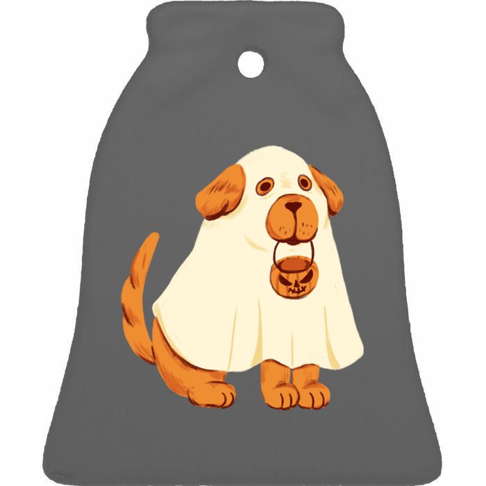 Trick Or Treat Dog Cute Halloween Ceramic Bell Ornament