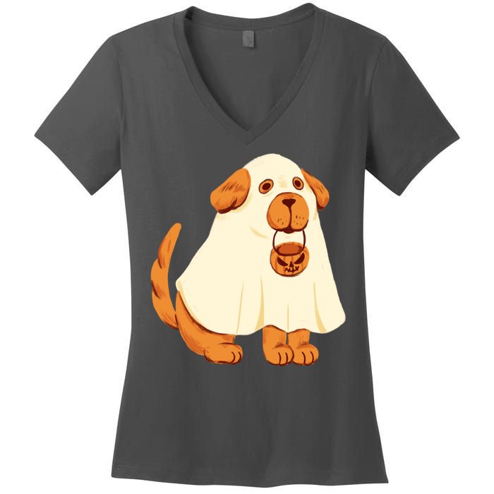 Trick Or Treat Dog Cute Halloween Women's V-Neck T-Shirt