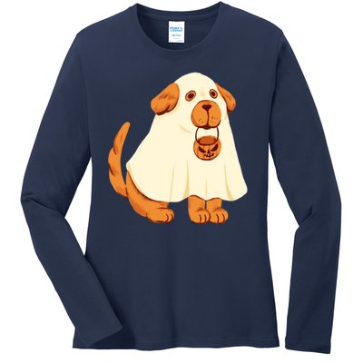 Trick Or Treat Dog Cute Halloween Ladies Long Sleeve Shirt