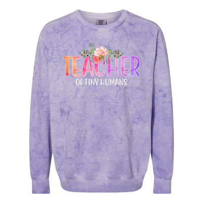 Teacher Of Tiny Humans Floral Colorblast Crewneck Sweatshirt