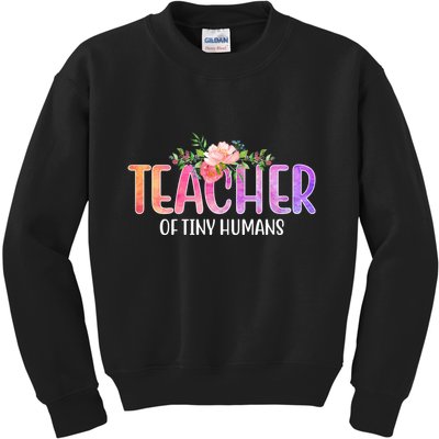 Teacher Of Tiny Humans Floral Kids Sweatshirt