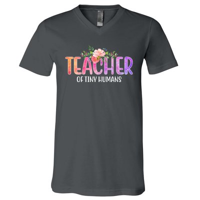 Teacher Of Tiny Humans Floral V-Neck T-Shirt