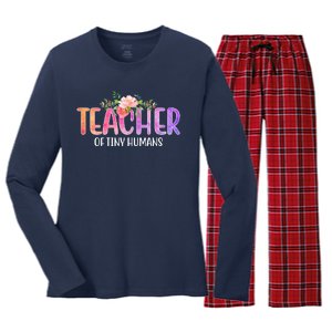 Teacher Of Tiny Humans Floral Women's Long Sleeve Flannel Pajama Set 