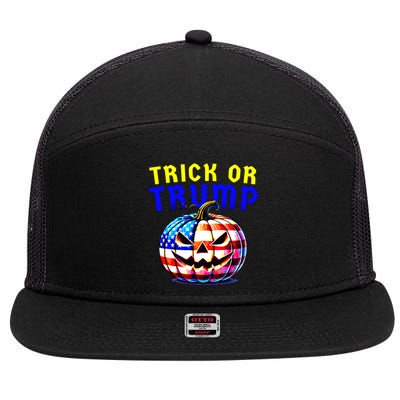 Trick Or Trump Donald Trump 2024 Halloween Pumpkin 7 Panel Mesh Trucker Snapback Hat