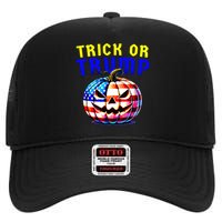 Trick Or Trump Donald Trump 2024 Halloween Pumpkin High Crown Mesh Back Trucker Hat