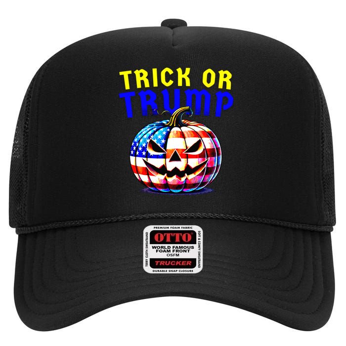 Trick Or Trump Donald Trump 2024 Halloween Pumpkin High Crown Mesh Back Trucker Hat