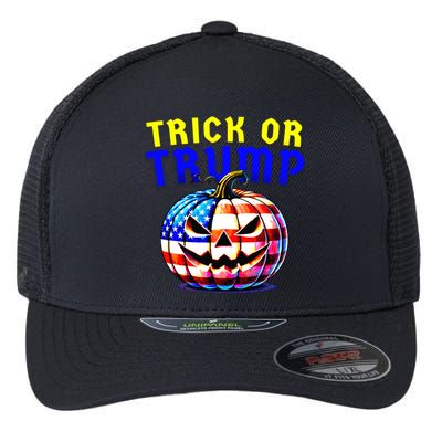 Trick Or Trump Donald Trump 2024 Halloween Pumpkin Flexfit Unipanel Trucker Cap