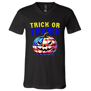 Trick Or Trump Donald Trump 2024 Halloween Pumpkin V-Neck T-Shirt