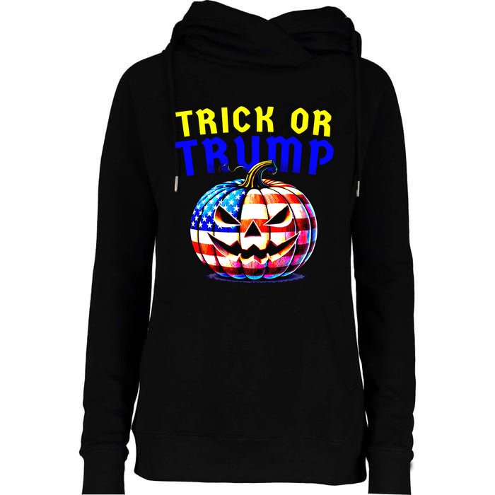 Trick Or Trump Donald Trump 2024 Halloween Pumpkin Womens Funnel Neck Pullover Hood