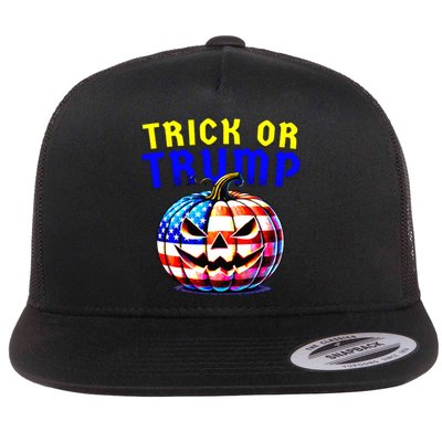 Trick Or Trump Donald Trump 2024 Halloween Pumpkin Flat Bill Trucker Hat