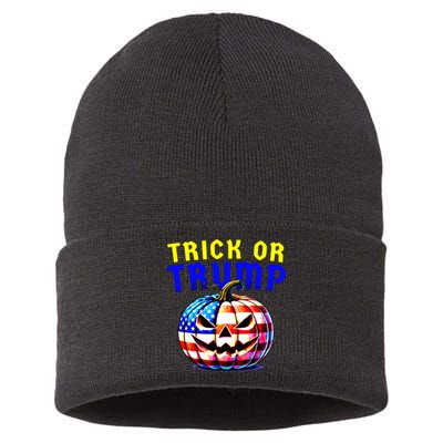 Trick Or Trump Donald Trump 2024 Halloween Pumpkin Sustainable Knit Beanie