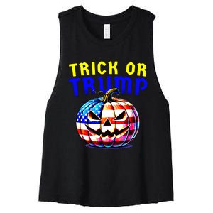 Trick Or Trump Donald Trump 2024 Halloween Pumpkin Women's Racerback Cropped Tank